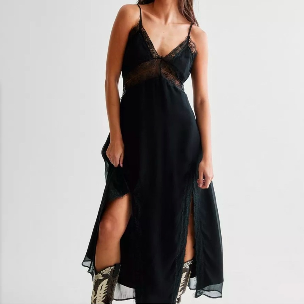 Black lace chiffon slip dress NWT